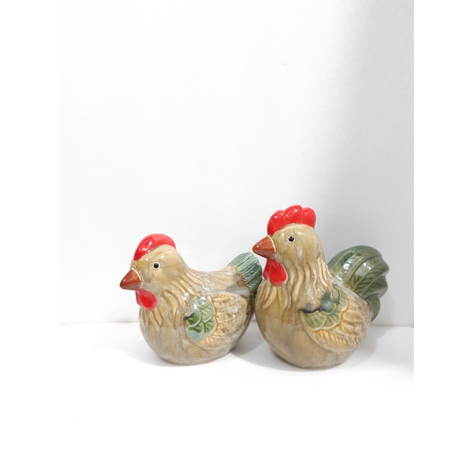 Tượng gà gốm trang trí 2 con