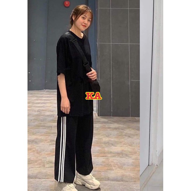 Set đồ nữ áo phông trơn và quần ống rộng