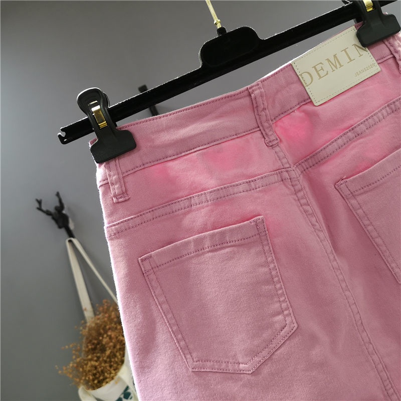 Jiashucheng Chân Váy Denim Lửng Dài Ngang Gối Ôm Dáng Phối Túi Phong Cách Hàn Quốc Mùa Hè Mới Cho Nữ