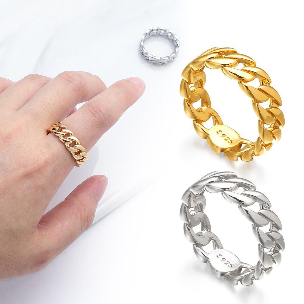 LUOL Nhẫn Inox Mạ Vàng / Bạc Phối Dây Xích Nhiều Màu Sắc