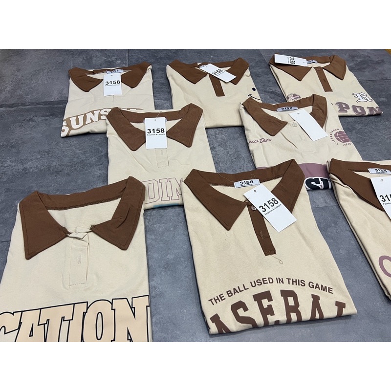 Áo polo PHỐI màu be cổ nâu ( Ảnh và video tự chụp )o