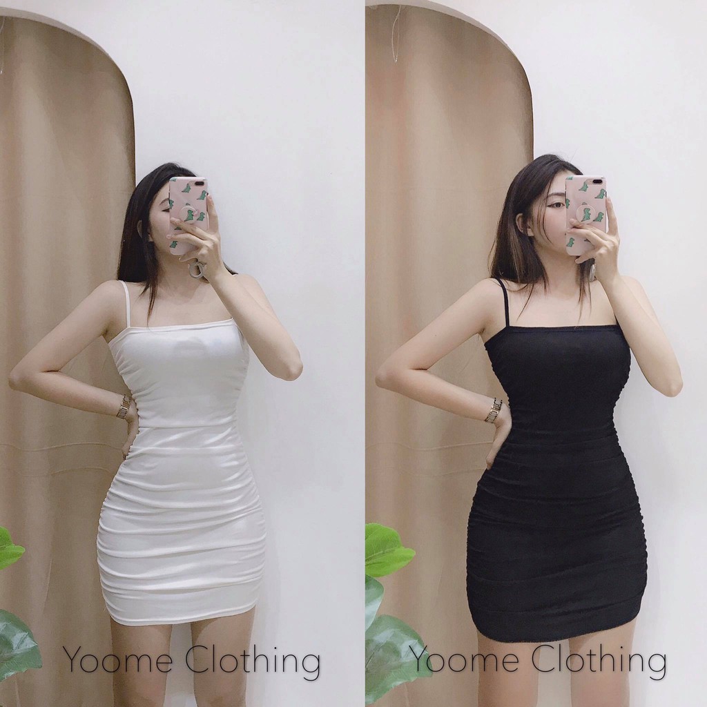 Váy body 2 dây chun nhún hông chất cottonzip ôm tôn dáng cho nữ Yoomeclothing [ẢNH THẬT TẠI SHOP] | BigBuy360 - bigbuy360.vn