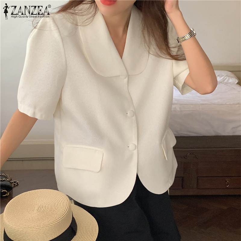 Áo khoác blazer ZANZEA tay lửng màu trơn cài nút đơn giản thời trang Hàn Quốc