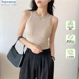Áo croptop nữ Havana chất cotton thoáng mát áo ba lỗ cộc tay kiểu ôm vải co giãn