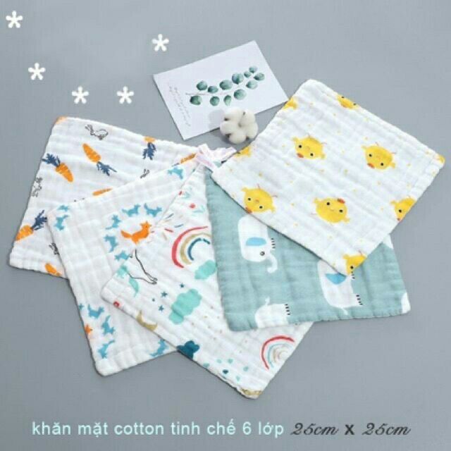 Khăn xô 6 lớp rửa mặt cho bé (khăn in hình)