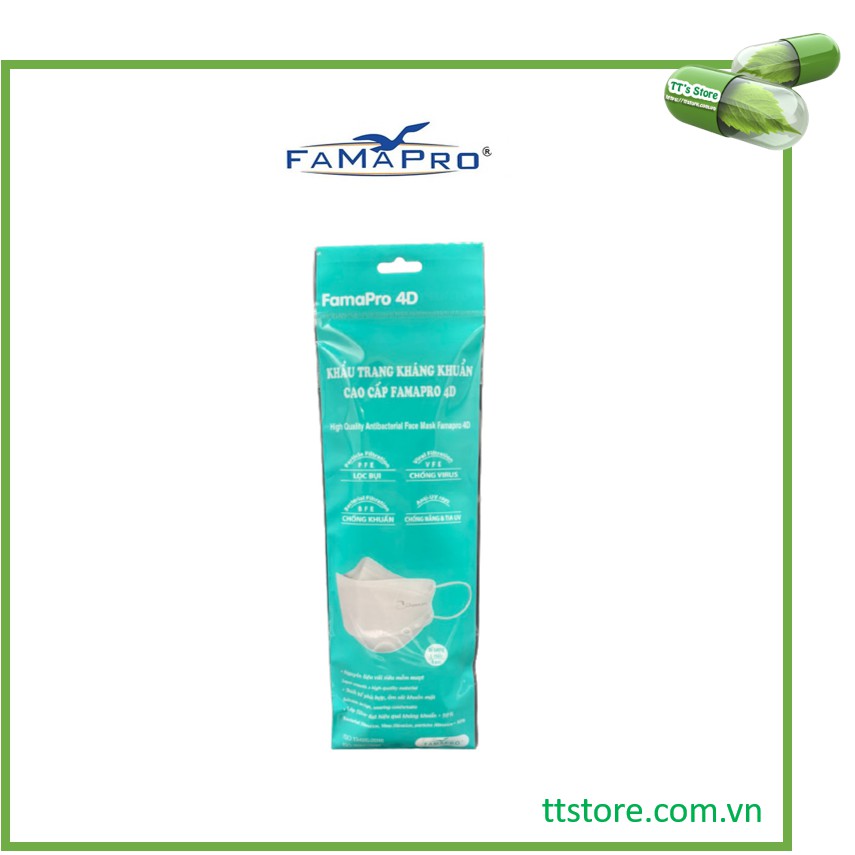 Khẩu trang kháng khuẩn cao cấp Famapro 4d (Túi 5 cái) [phamapro, pharmapro, farmapro]