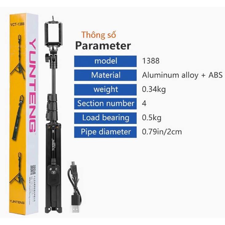 Gậy tự sướng Yungteng 1388, có điều khiển blutooth