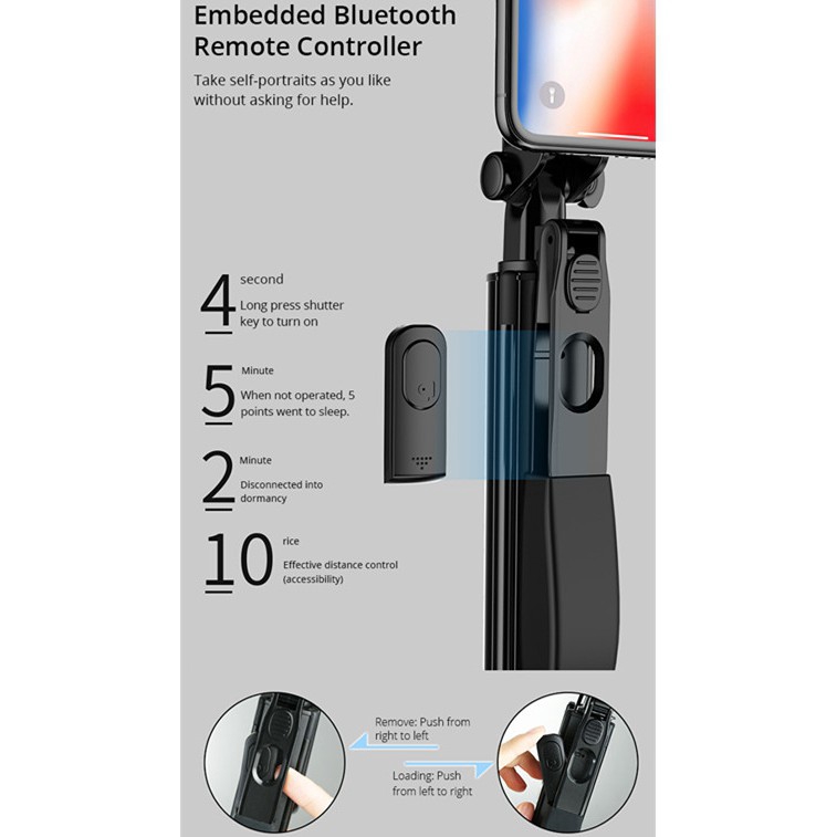 Gậy Chụp Hình Selfie Quay Video Kết Nối Bluetooth Chống Rung Có Đèn Rọi Cho Điện Thoại | BigBuy360 - bigbuy360.vn