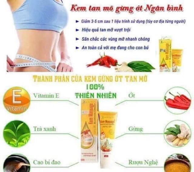 Kem tan mỡ gừng ớt Ngân Bình ( tặng kèm thước dây)