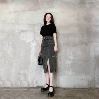 CHÂN VÁY JEAN DÁNG DÀI TÚI KIỂU