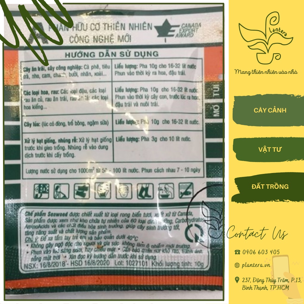 Phân Hữu Cơ Rong Biển Bón Lá Seaweed Canada 10G - Phân Bón Pha Nước - Vô Cơ
