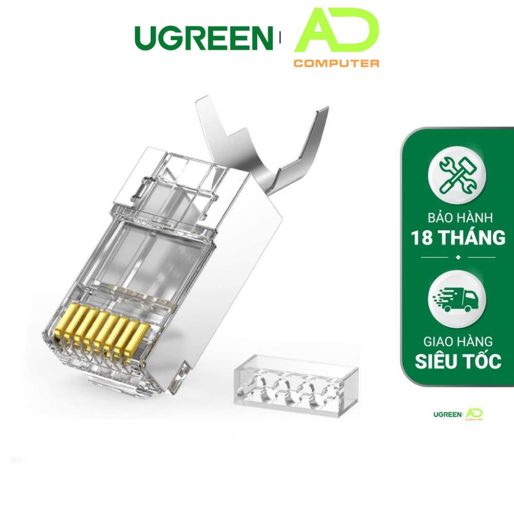 Hạt đầu bấm mạng bọc inox Cat7 thiết kế đuôi kẹp cố định vào cáp cao cấp UGREEN 70316