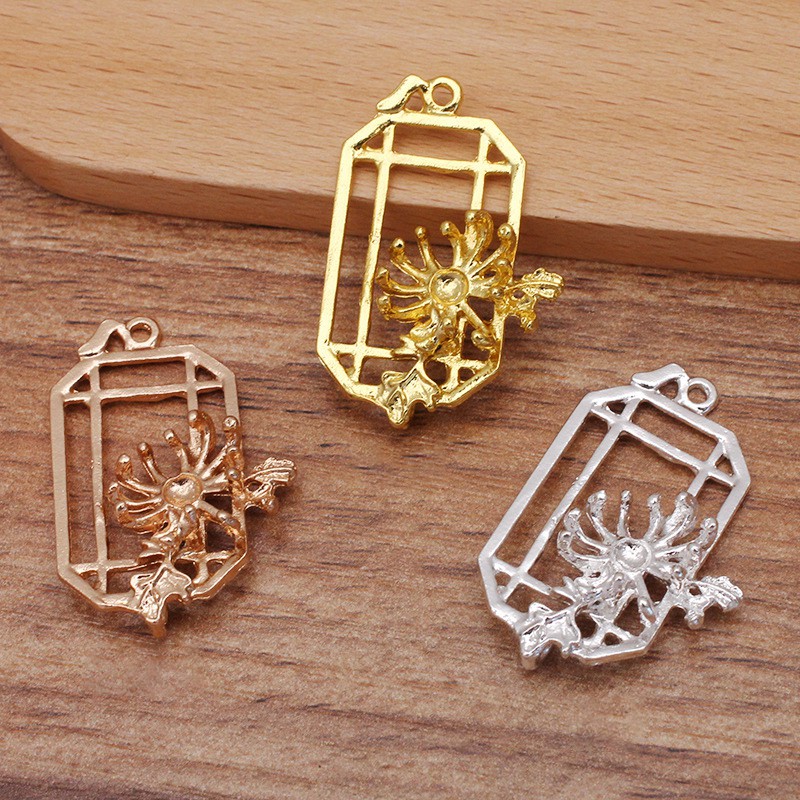 1 phiến đúc treo họa tiết lồng đèn hoa 23*35mm nguyên liệu làm trâm làm trang sức cổ trang