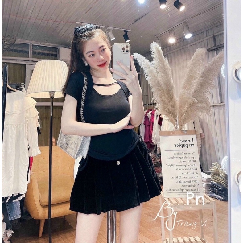 Áo kiểu cổ vuông rút dây 2 bên, Áo thun dáng ôm ngắn tay co giãn AS5520 - NhiNhi Shop