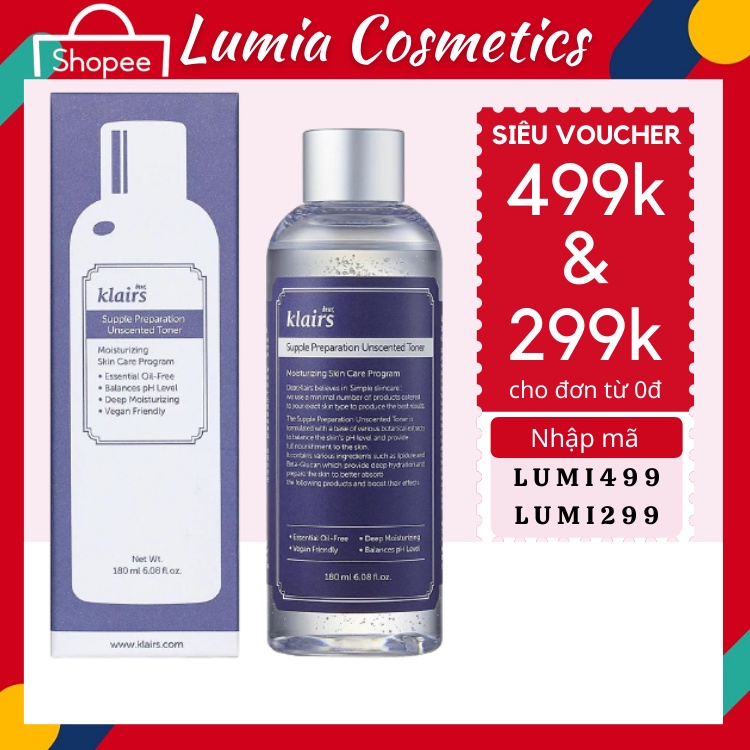 Toner Klairs Không Mùi, Tonner Nước Hoa Hồng Klairs Không Mùi Dưỡng Ẩm Da Và Làm Mềm Da 180ML