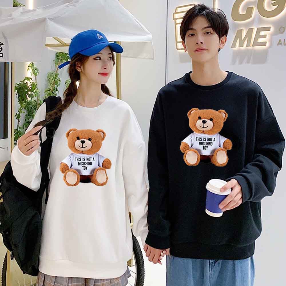 Áo đôi nam nữ thu đông, áo nỉ sweater in hình gấu chất bông ấm phong cách hàn quốc-PINK