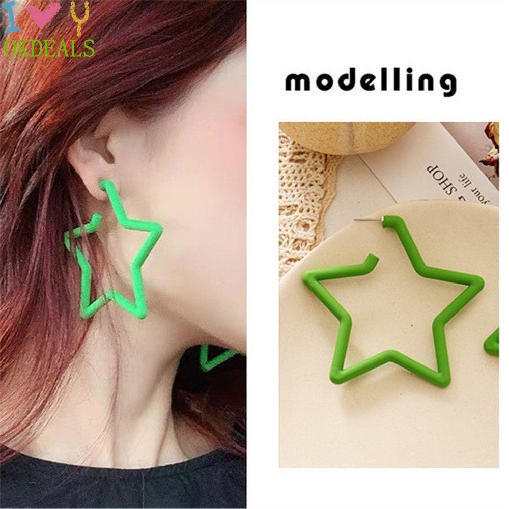 OKDEALS Vintage Colorful Star Cute Bright Fluorescence Geometric Earrings Women Accessories Fashion Personality Hoop Earring/Multicolor