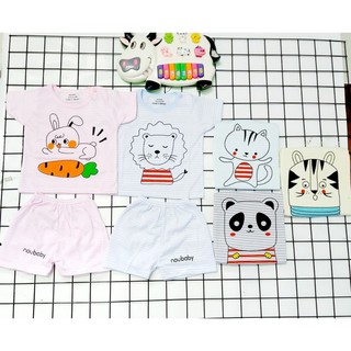 Combo 5 bộ cộc tay kẻ ngang noubaby họa tiêt đáng yêu cho bé