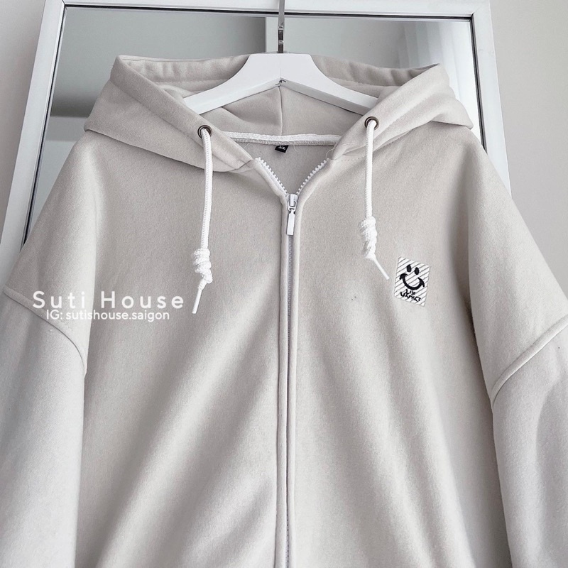 [ẢNH THẬT-CÓ SẴN] Áo Hoodie Zip Thêu icon Unisex Màu Tan Ghi và Tan Be Tay Bồng Form Rộng - Suti House | BigBuy360 - bigbuy360.vn