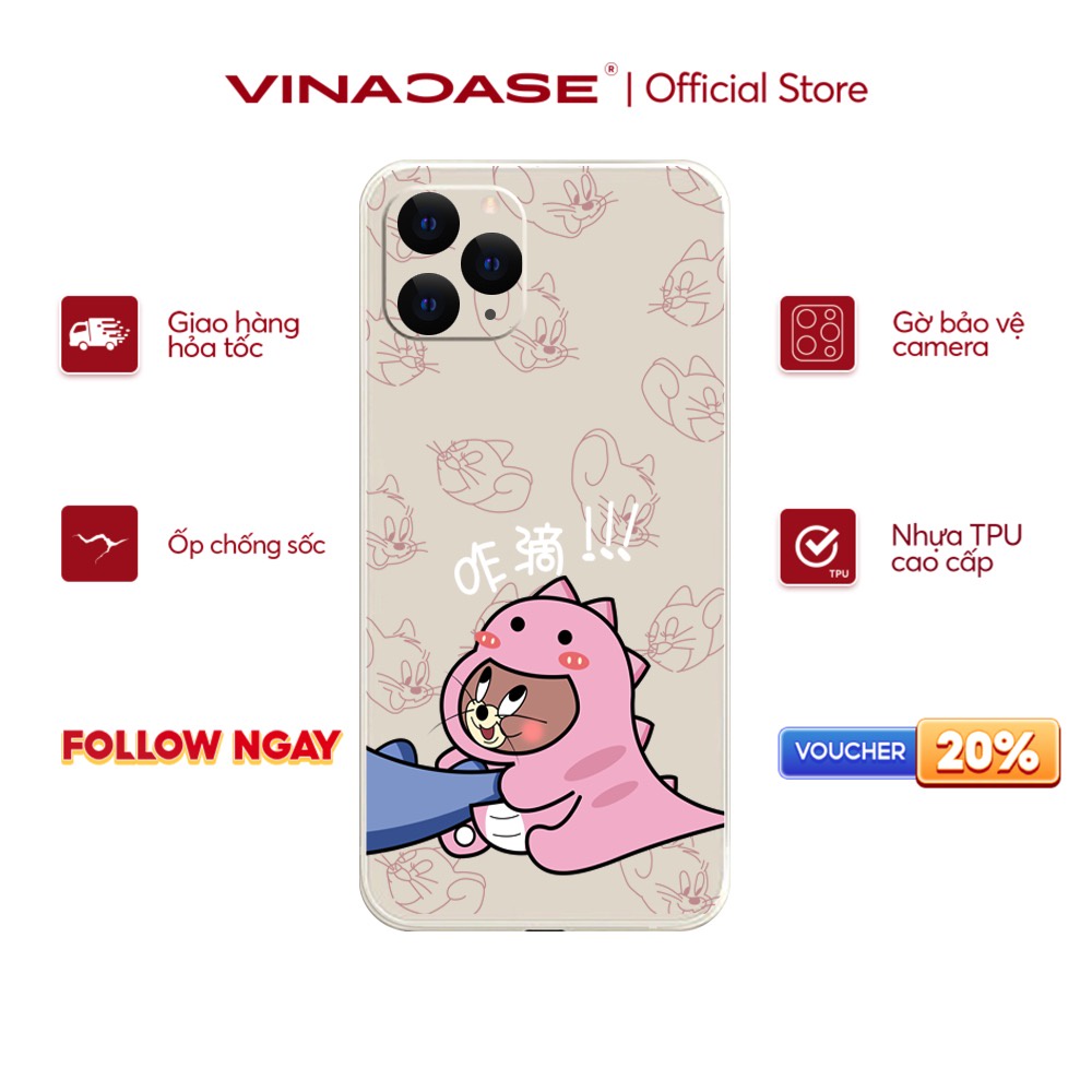 Ốp lưng Vina Case Iphone 6S/6 Plus/7G/8G/X/Xs/11/12/....dẻo cạnh vuông bảo vệ camera hình Mèo và Chuột