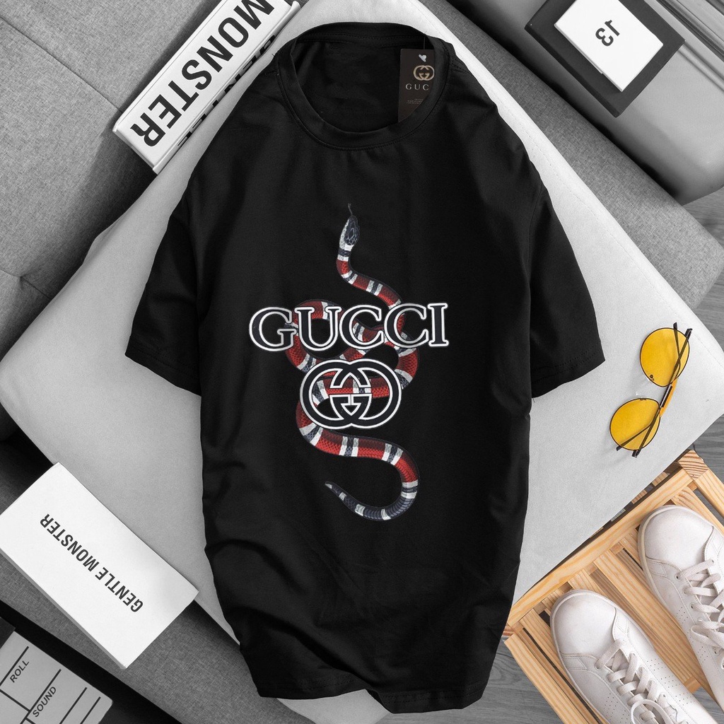 Áo thun GUCCI unisex nam nữ ngắn tay cổ tròn màu đen trắng đủ size S-XXL< 95kg bigsize, phong cách hàn quốc, đường phỐ
