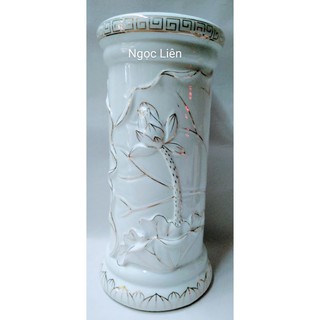 BÌNH ỐNG_ỐNG NHANG SỨ BẠCH NGỌC HOA SEN