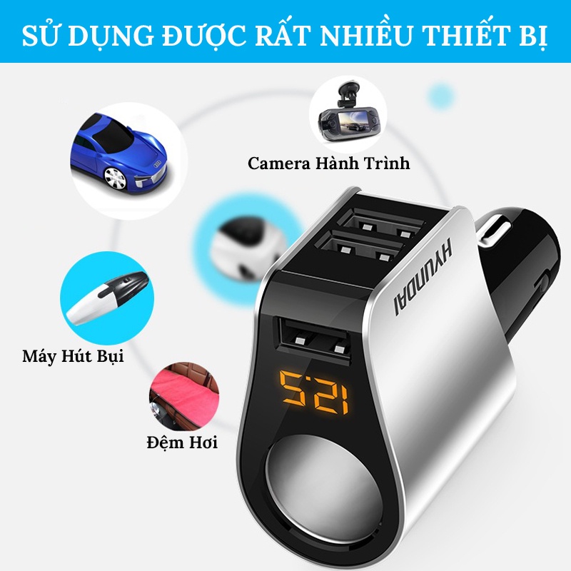 Tẩu Sạc Ô Tô QC 3.0 - Tẩu Chia Sạc Chính Hãng Hyundai HY-10 Dùng Được Cho Mọi Loại Xe CARZỌNE.TOP