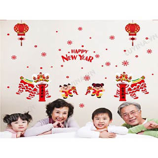 Decal trang trí tết- con lân đỏ dán tết
