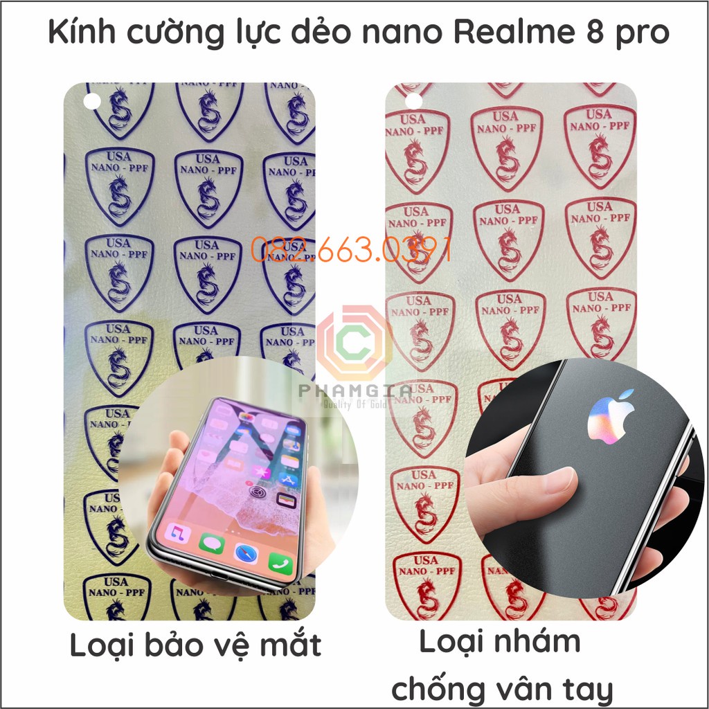 Dán cường lực Realme 8 / Realme 8 pro trong suốt, nano dẻo siêu bền, độ cường lực 9H+