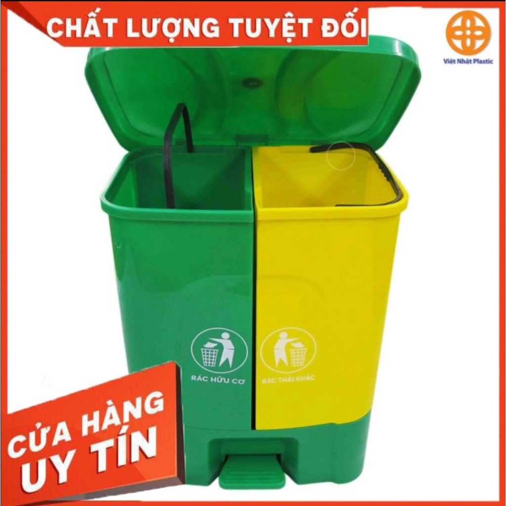 Thùng rác 2 ngăn dung tích 40 Lít. Thùng phân loại rác hữu cơ và vô cơ. Hàng cao cấp Việt Nhật.