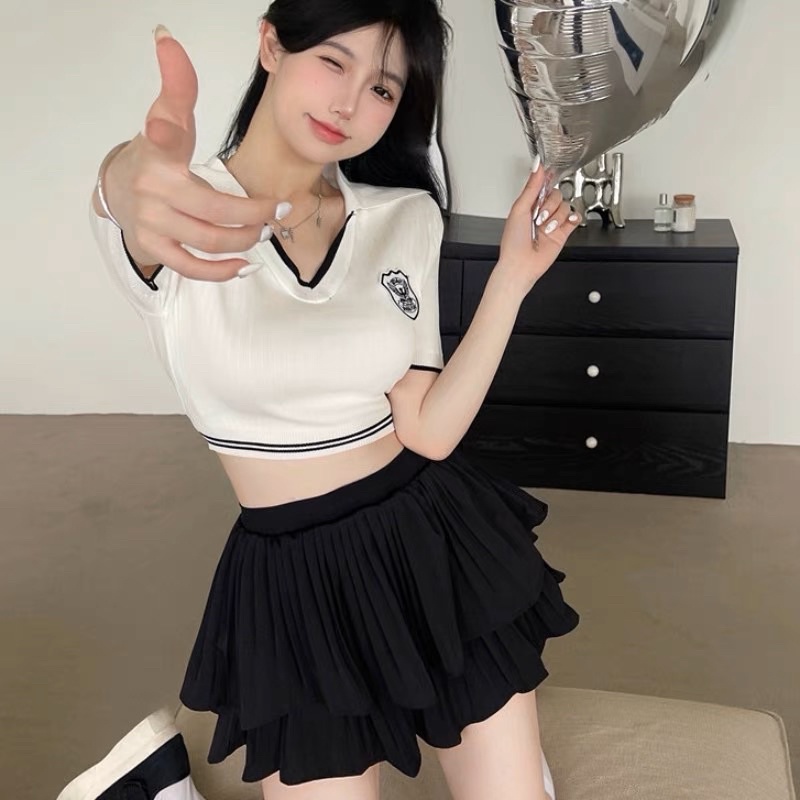 ÁO THUN CROPTOP VIỀN LOGO ĐẸP VT21