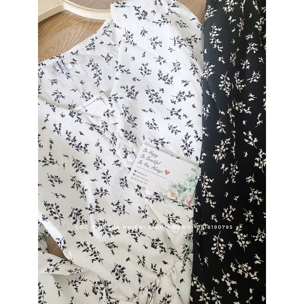 Váy Hoa Nhí Vintage Babydoll Dài Tay Cổ V