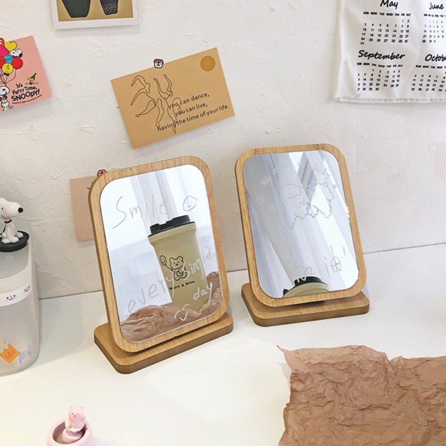 Gương khung gỗ để bàn trang điểm - Đồ deco phòng ngủ (Tặng kèm bút vẽ) - MiuMiu Mart