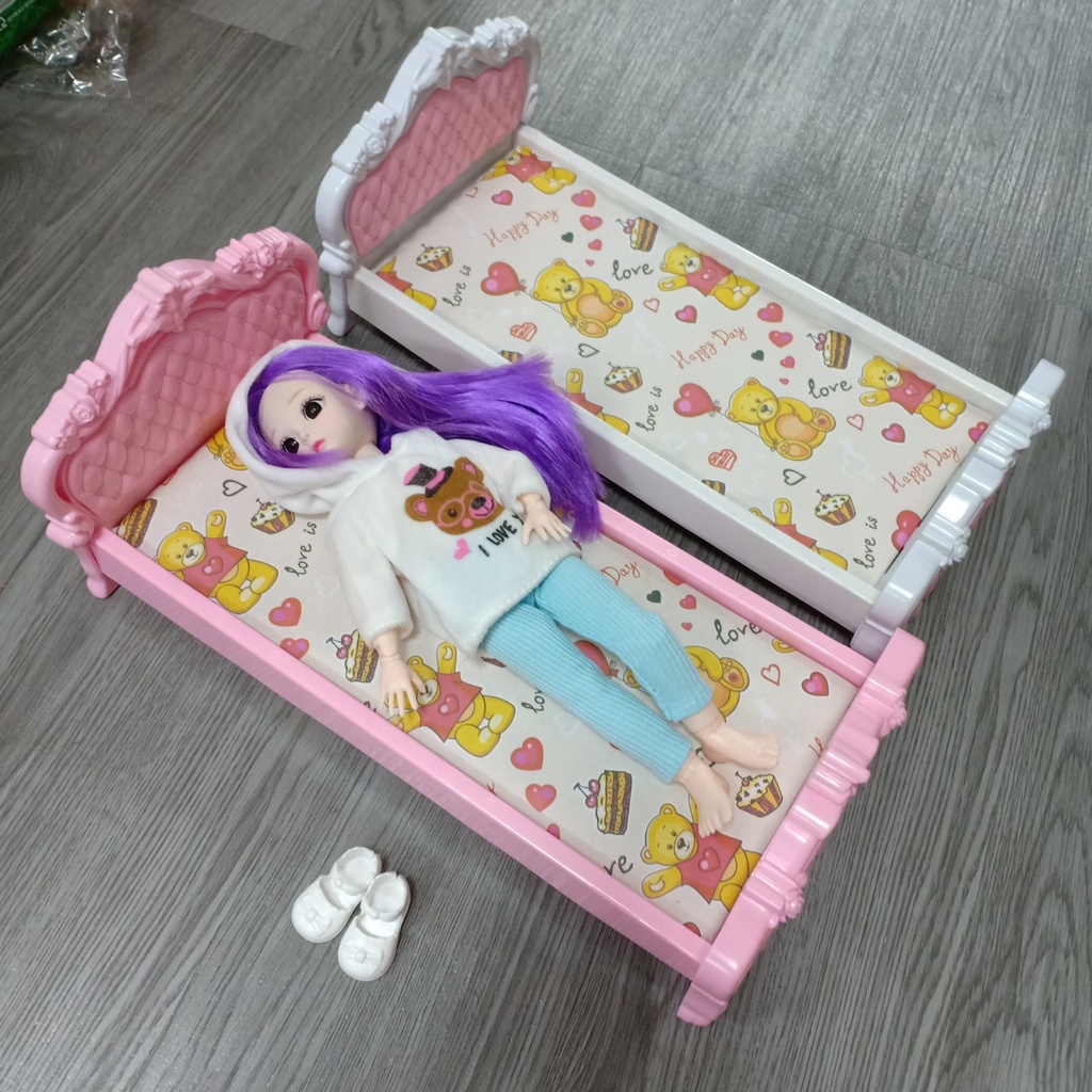 Giường ngủ cho búp bê hàng loại đẹp size to dài 37cm rộng 17cm