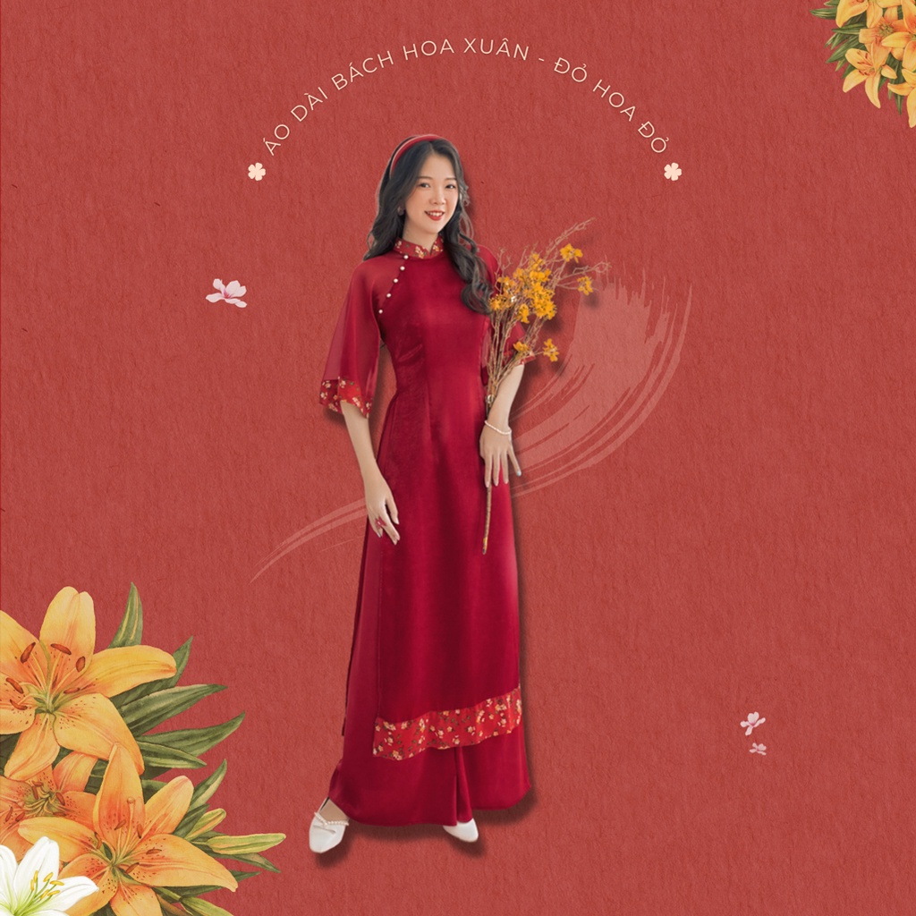 Sumire Store Áo dài Bách Hoa Xuân - Đỏ hoa đỏ