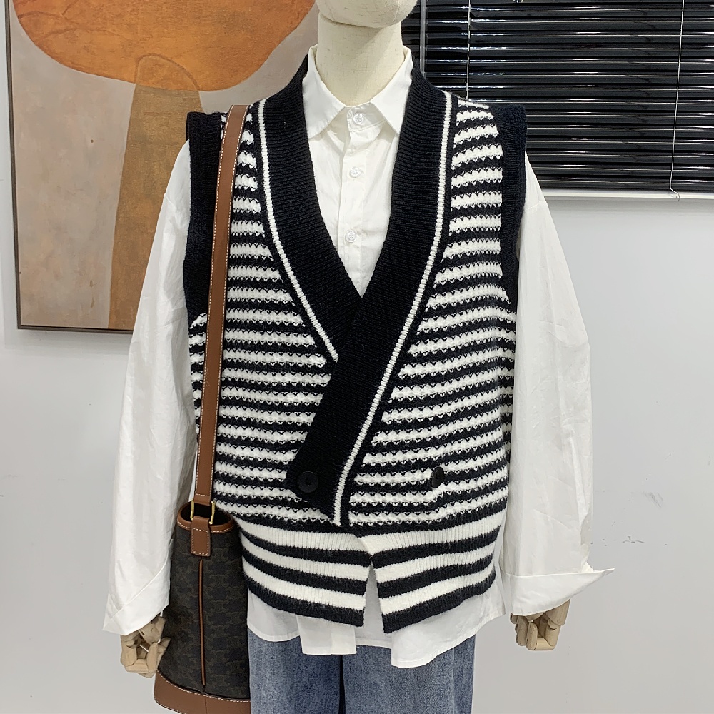 Áo khoác Cardigan dệt kim không tay kẻ sọc thời trang retro cho nữ | BigBuy360 - bigbuy360.vn