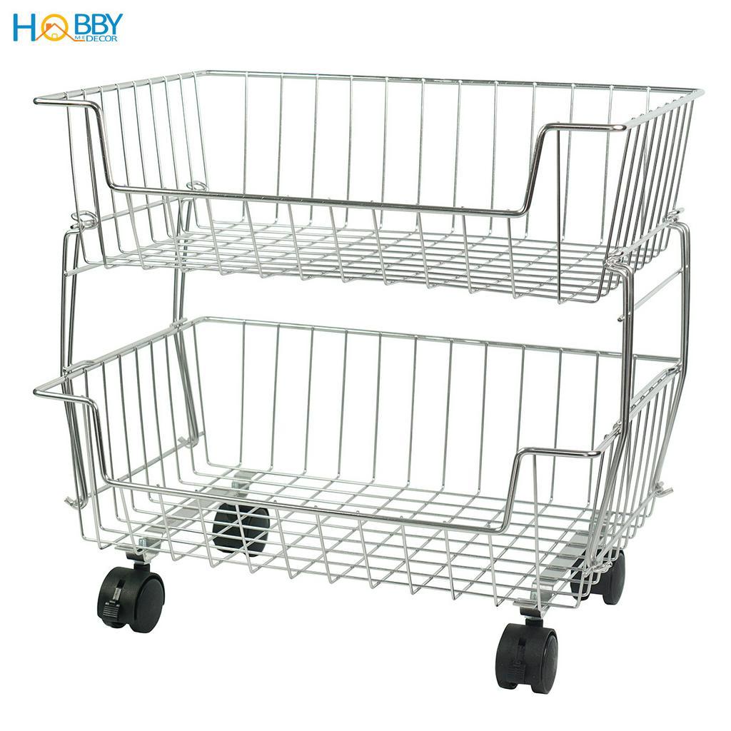 Kệ rổ đựng đồ nhà bếp nhiều tầng Inox 304 Hobby Home Decor NTI không rỉ sét có bánh xe