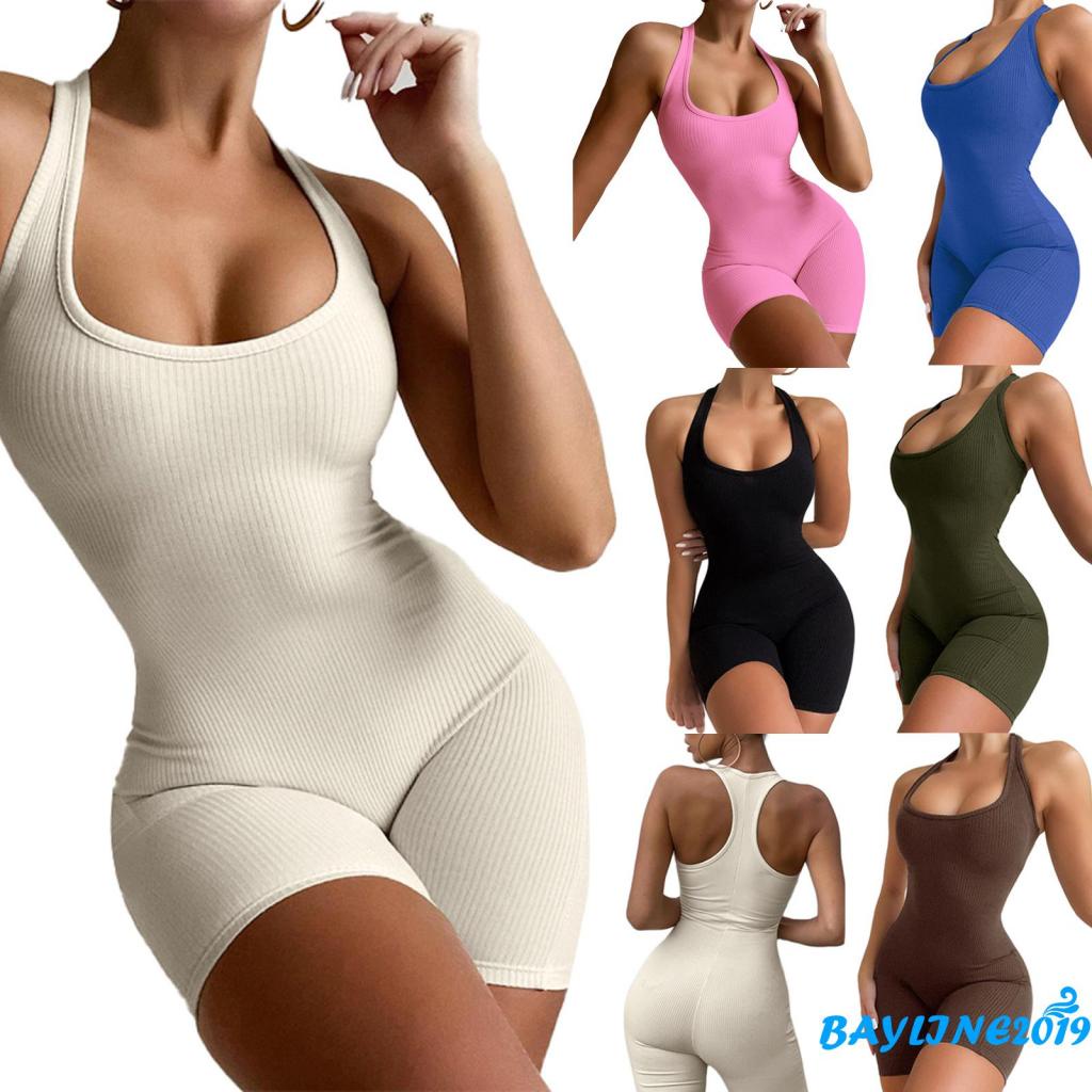 Bộ Áo Liền Quần Thể Thao Sát Nách Cổ Chữ U Màu Trơn Size S/ M/ L/ XL Cho Nữ