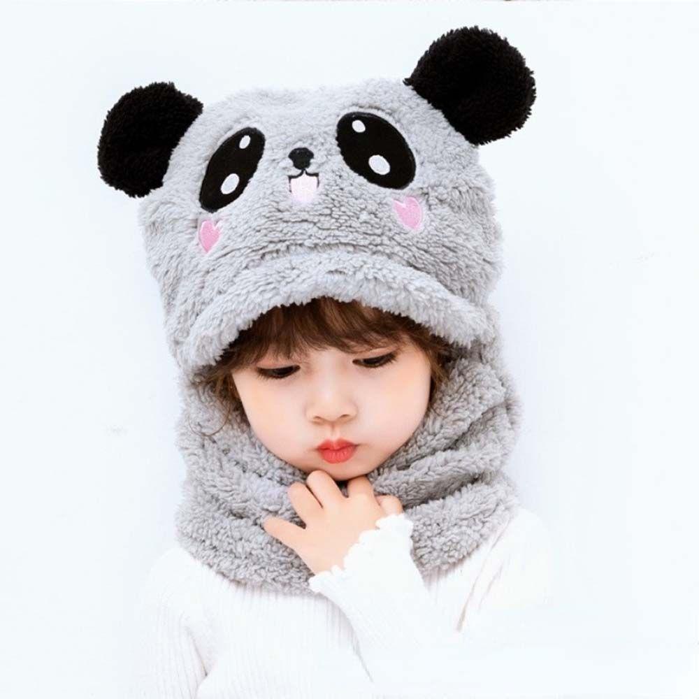 Nón Len Kèm Khăn Choàng Cổ Hình Gấu Trúc Hoạt Hình Cho Bé
