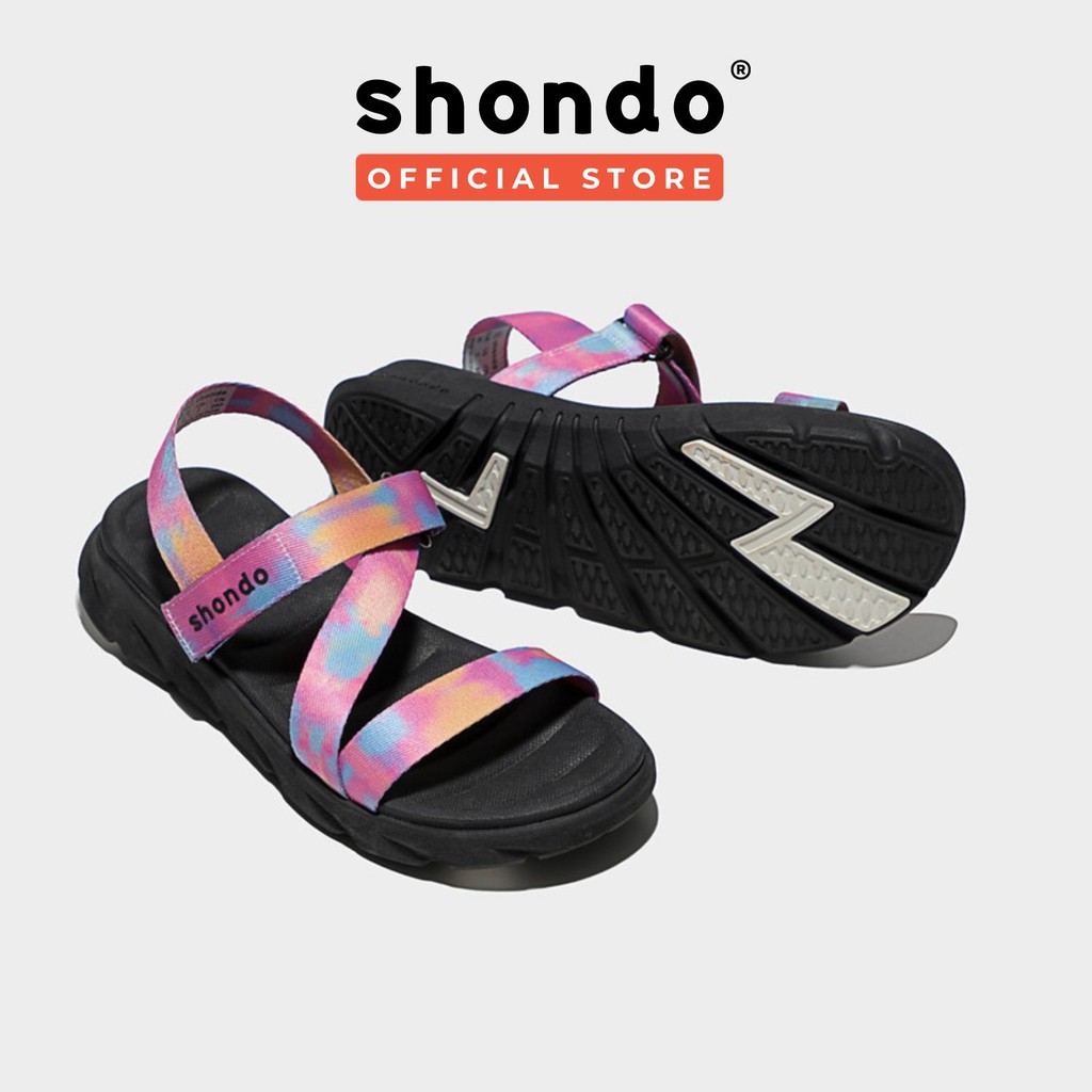 Giày Sandal Shondo F6 Sport Đế Đen Quai Loang Hồng F6S1071