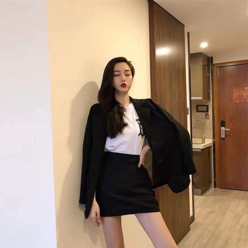 Set vest kèm chân váy trơn