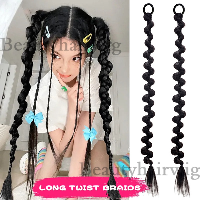 Bím Tóc Giả Dài 70Cm Bằng Sợi Tổng Hợp Kèm Vòng Cao Su