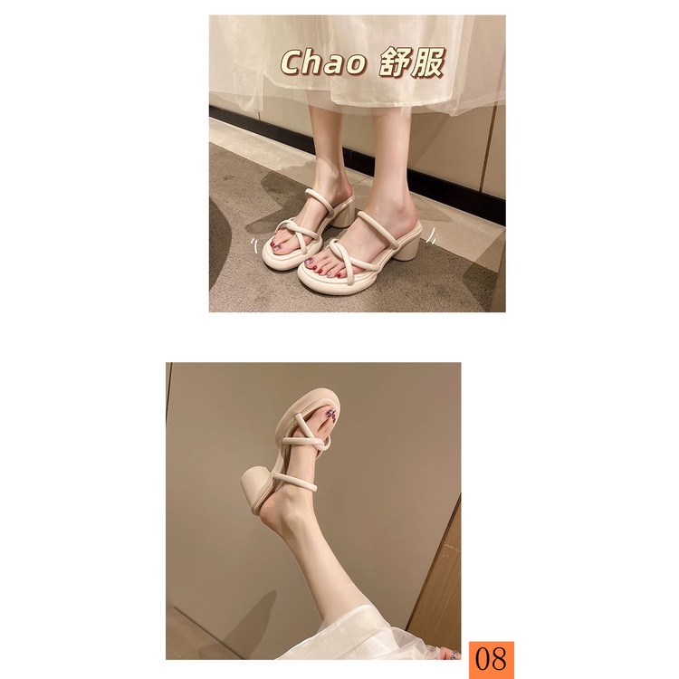 Dép Cao Gót Đế Dày Một Quai Chống Trượt Phong Cách Pháp Thời Trang Mùa Hè 2022 Mới Cho Nữ