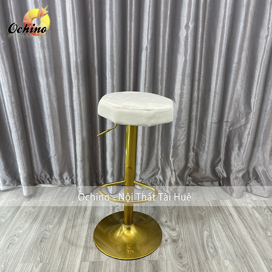 Ghế Bar, Ghế Trang Điểm Mẫu trơn 8 cạnh Chân Vàng K1 Sang Chảnh Điều Chỉnh Độ Cao 60/80 Và Xoay 360 Độ ( Có Sẵn)