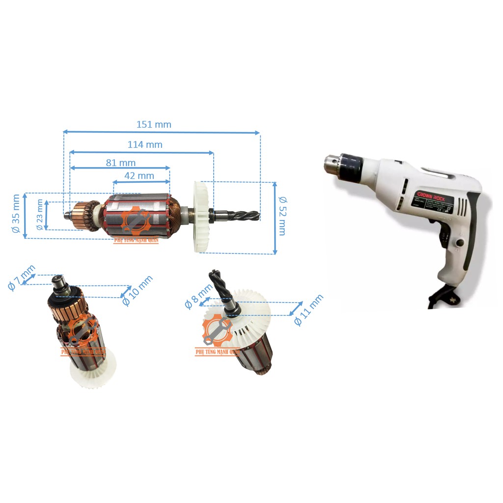 rotor/ruột máy khoan Sencan, 2344 hoặc Crown CT10065 tặng kèm chối than cao cấp