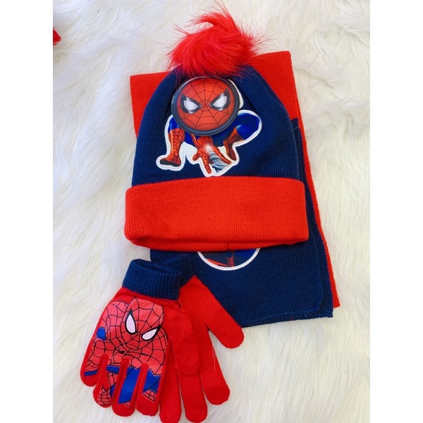 Bộ KHĂN + MŨ+ GĂNG TAY  3in 1 hình siêu nhân cho bé