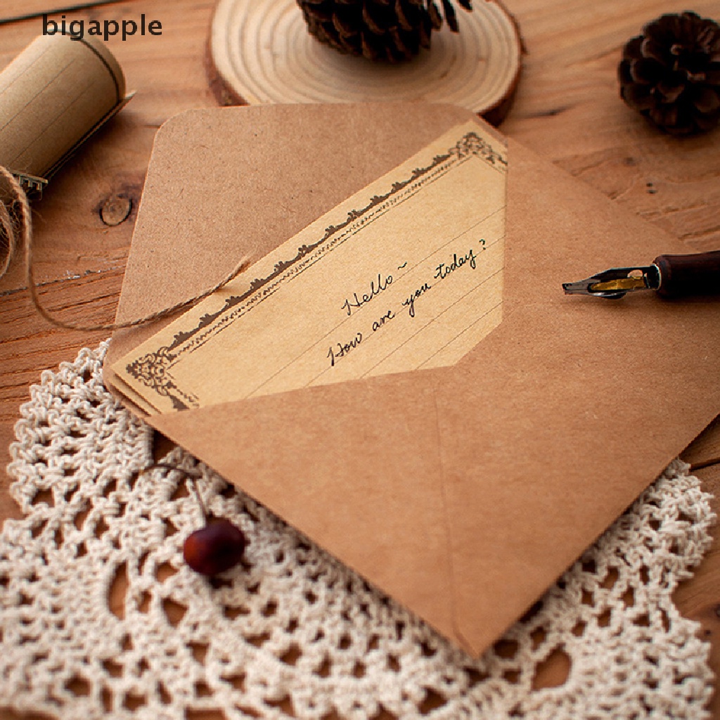 bigapple 12pcs/set Vintage Kraft Paper Envelopes Letter Paper Set Writing Pad Invitations RDG