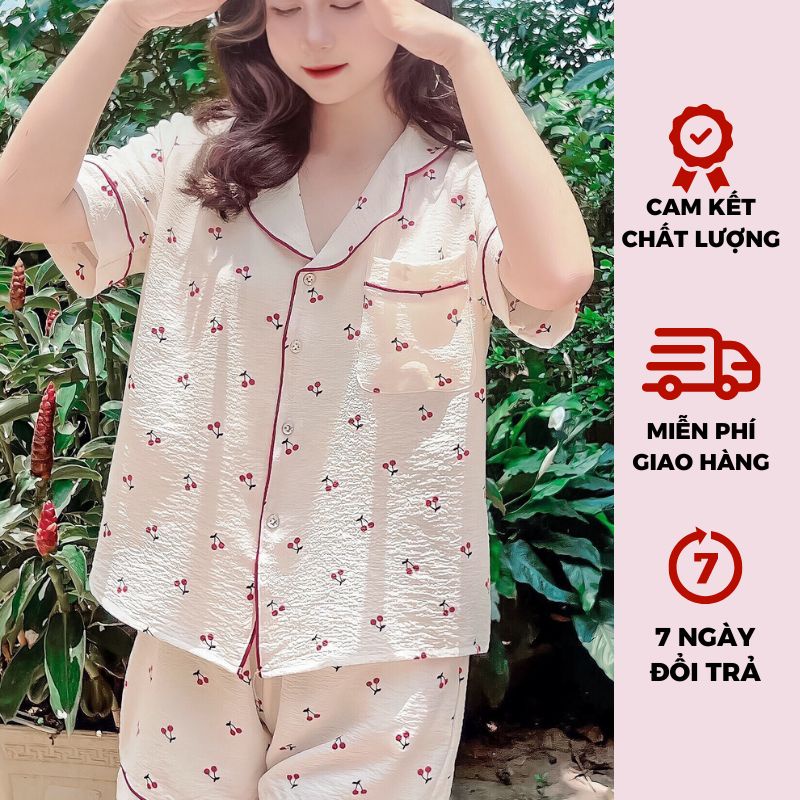 Bộ Đồ Ngủ Nữ Pyjama Mặc Nhà, Quần Áo Ngủ Nữ Chất Liệu Đũi Xốp Họa Tiết Dễ Thương Hàn Quốc Freesize Từ 40 - 55 kg