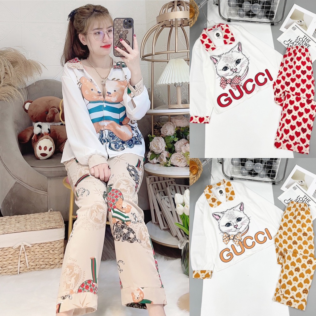 Pijama Lụa MANGO Cổ Sen Tay dài quần dài, Chuẩn Hot Girl Nhà Sam...form dưới 60kg. | BigBuy360 - bigbuy360.vn