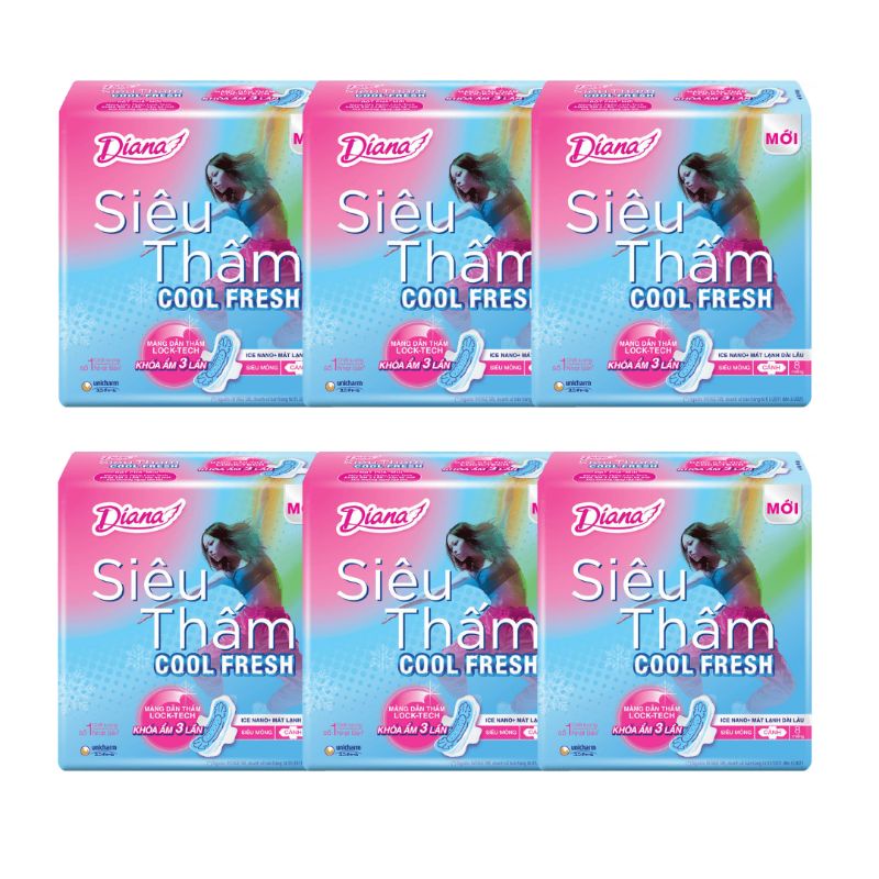 Combo 6 gói băng vệ sinh Diana siêu thấm Cool Fresh 8 miếng